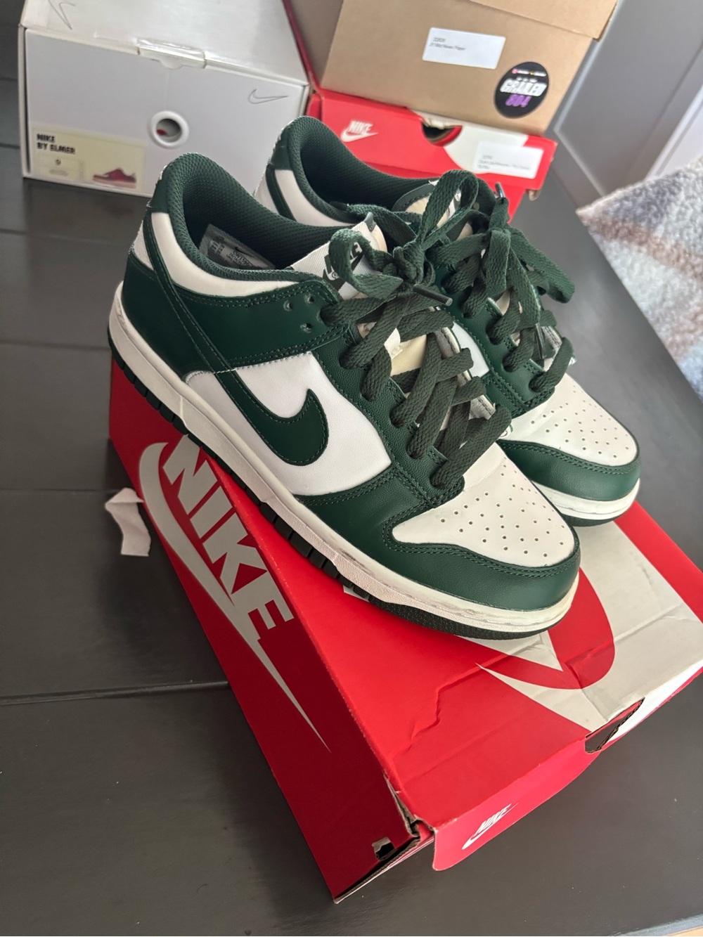 Nike Men’s Dunk Low - White & Dark Green Leather